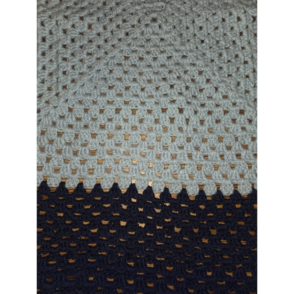 Handmade Crocheted Granny Square Afghan Throw Blanket - Navy And Baby Blue...